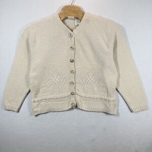 Cotton Country Parkhurst Knit Cardigan Sweater Cream Scenic Cottagecore Women XL